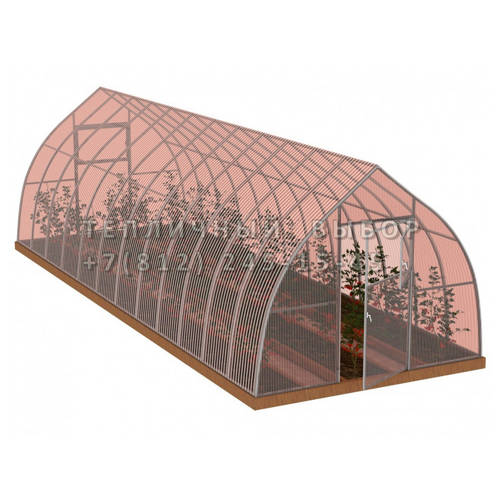 Теплица из поликарбоната-фито Усиленная Капелька 3х10 h=2.3 м профиль 25х25 мм